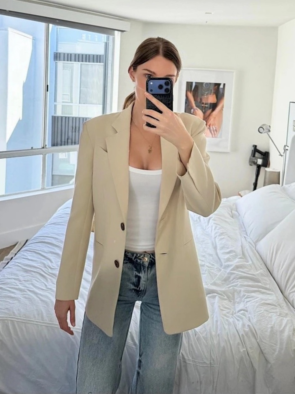 Shona Joy Beige Two-Button Blazer
